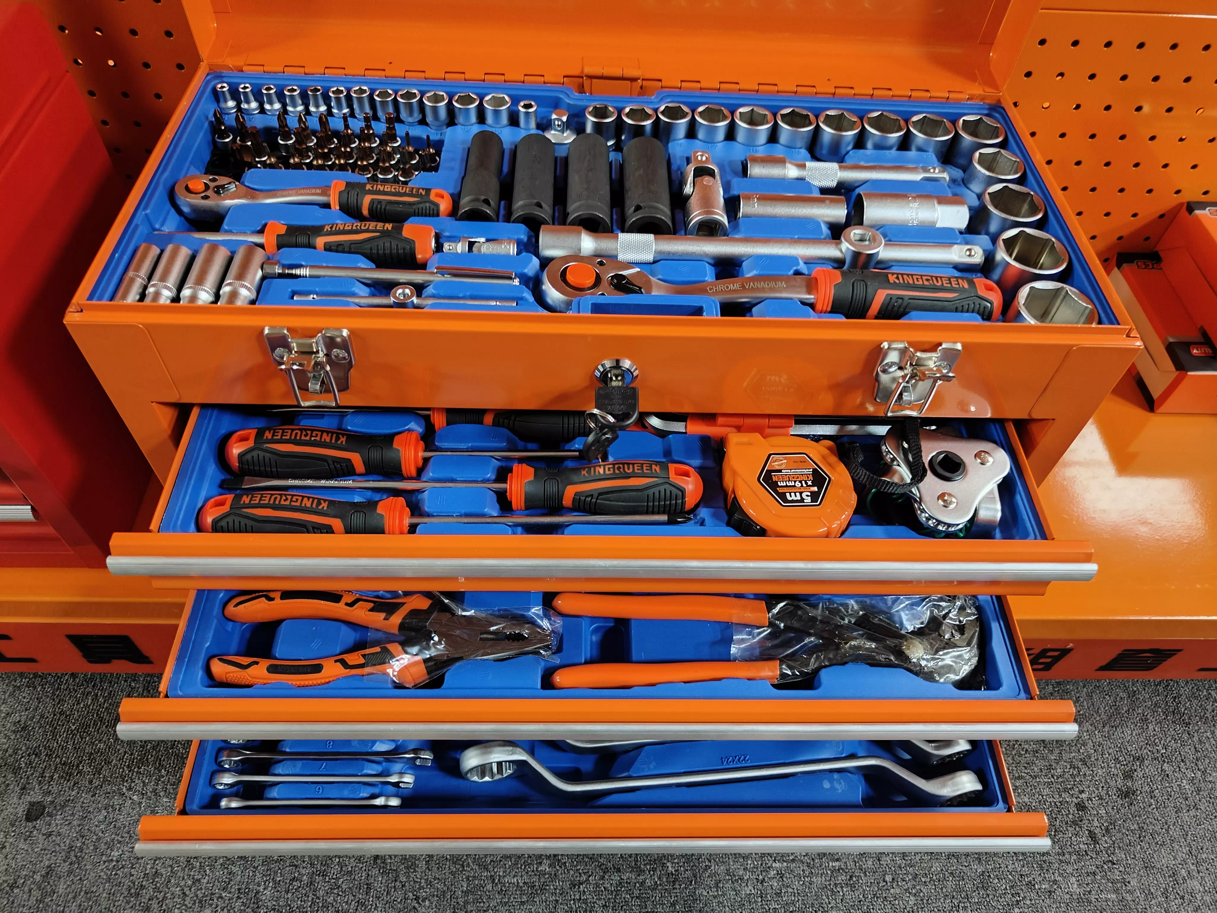 Professional 4-Tier Portable Steel Tool Box Set | Heavy-Duty Mobile Mechanics Tool Chest Combo
